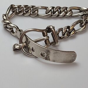 925 Vintage Buckle Bracelet 90.5g Cuban Sterling Silver Mexico Chunky Heart Char